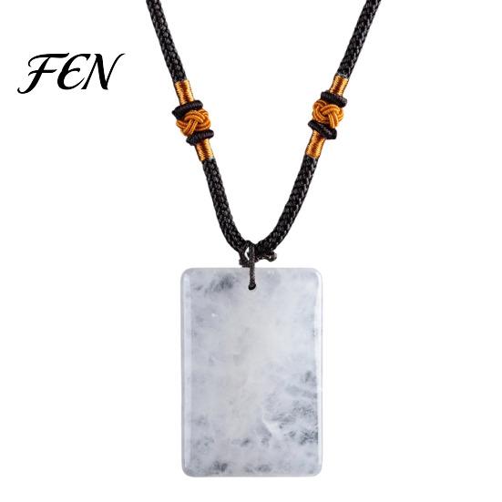 Natural Stone Necklace Crystal Pendant Necklace, Healing Energy with Adjustable Fake Gemstone Jewelry Braided Rope, Polished for Men Women