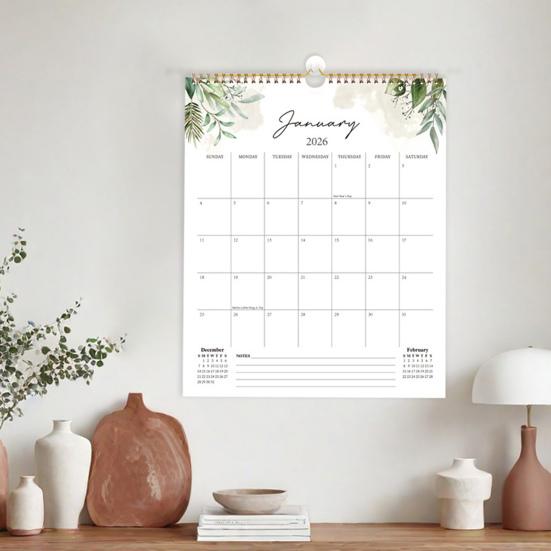 2026 Цветочный настенный календарь Месячный обзор Календарь из плотной бумаги Европейский американский стиль 12 месяцев