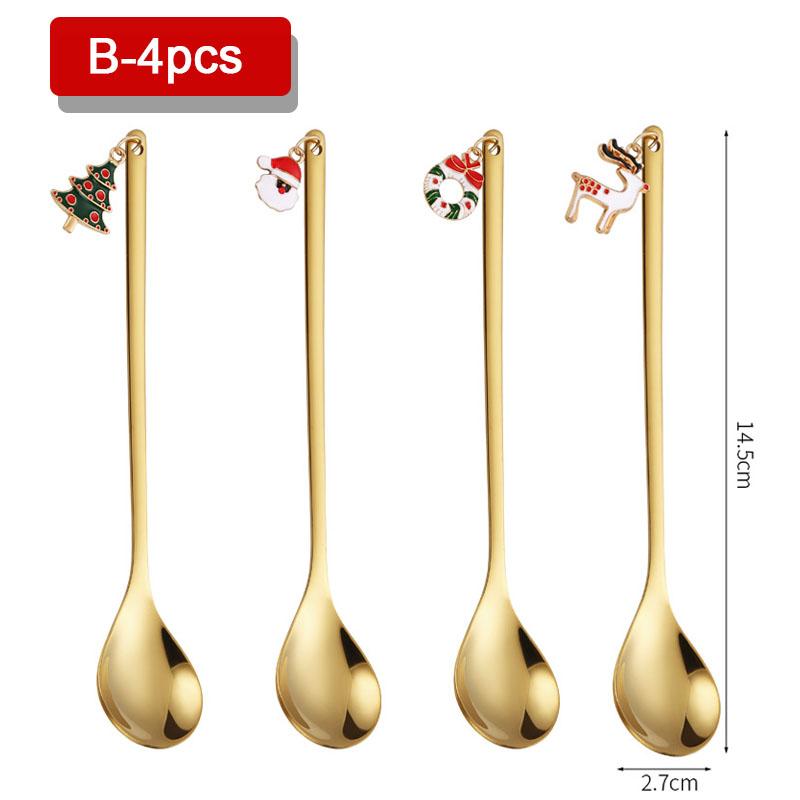 4PCS Christmas Coffee Spoons Set Gold Christmas Stainless Steel Spoon Dessert Spoon 2025 New Year Decoration for Tableware