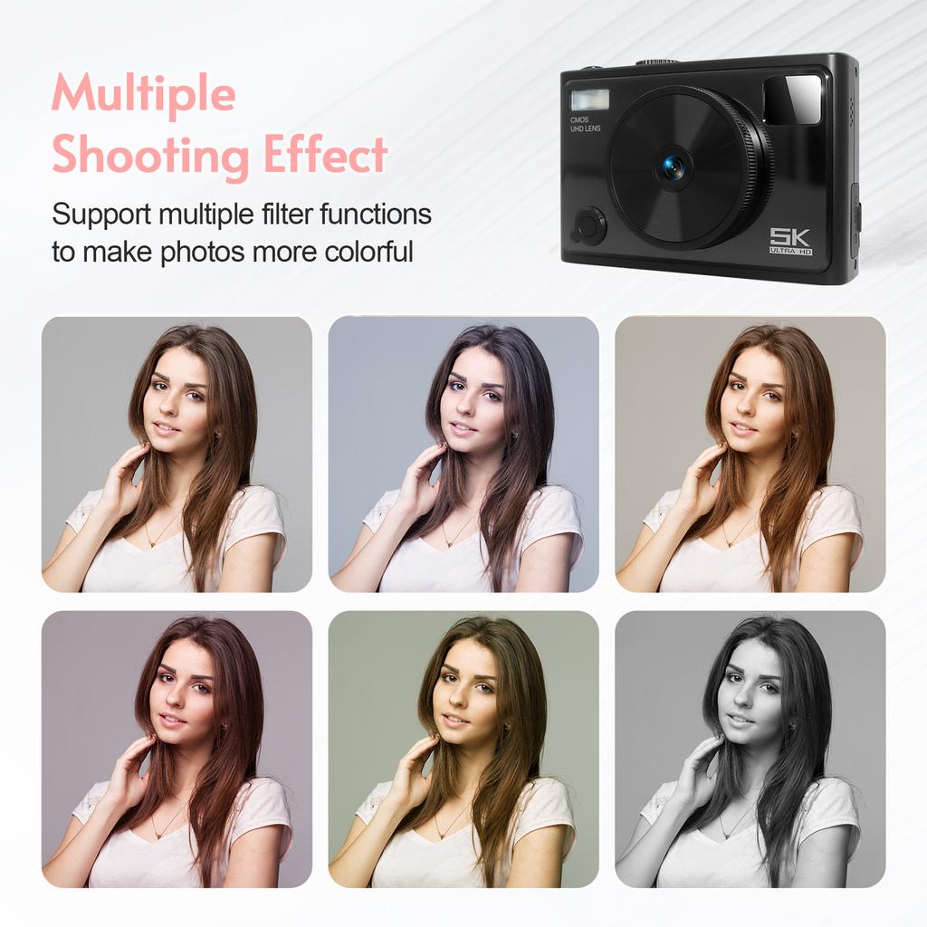 5K Digital Camera WiFi Digital Video Camera 72MP Dual Lens 2.8 Inch IPS Screen Auto Focus 18X