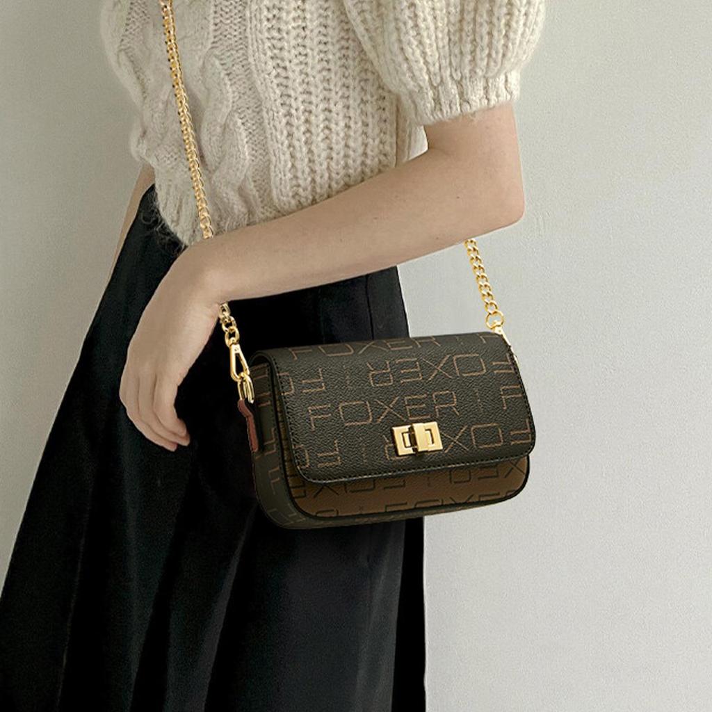 Женская сумка-кроссбоди для телефона FOXER Golden Fox с принтом и цепочкой