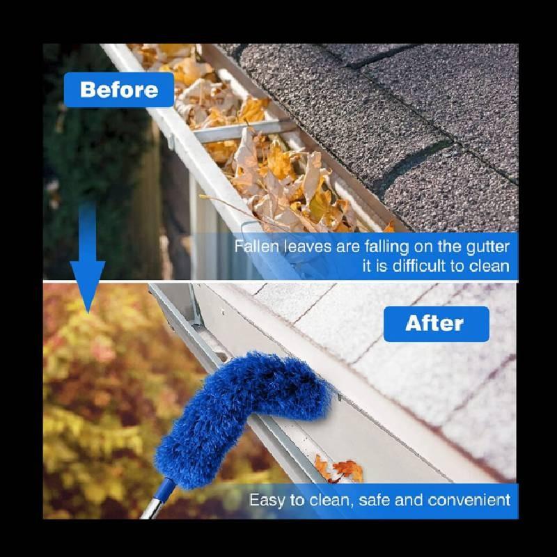 Roof And Gutter Cleaning Tool With Telescopic Pole And Dust Brush For Household Use