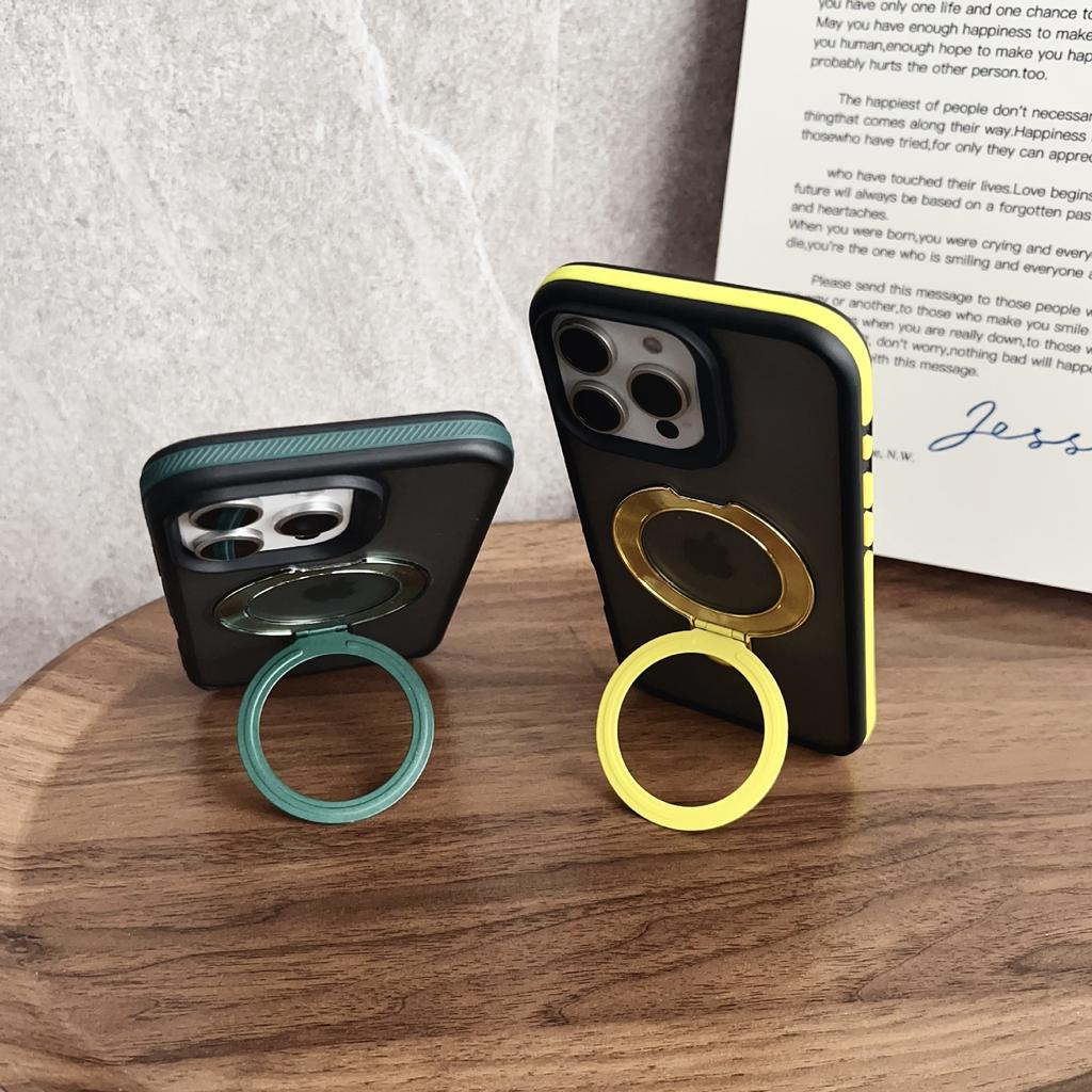 For IPhone16 Mobile Phone Case Magnetic Holder for Apple 15Promax Two-color Shield with Anti-slip Edges and Simple