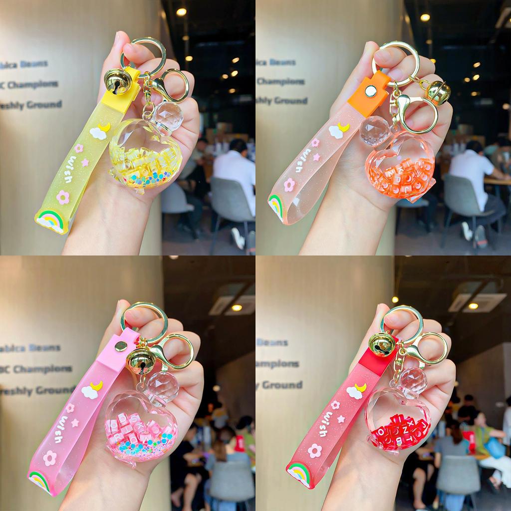 Изысканный акриловый брелок для ключей в виде флакона духов с плавающим песком для украшения автомобиля