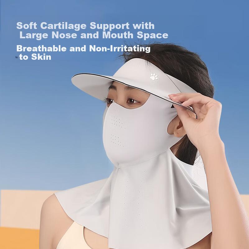 KELME Women's Sun Protection Face Mask Balaclava Hat Brim Full Face Windproof Breathable UV Protection Sunshade Open-Top Hat