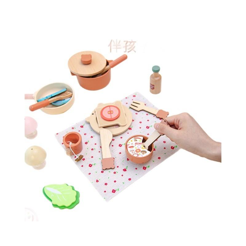 Kids Wooden Cooking Role Play Set Bear Themed Kitchen Toys For Education Early