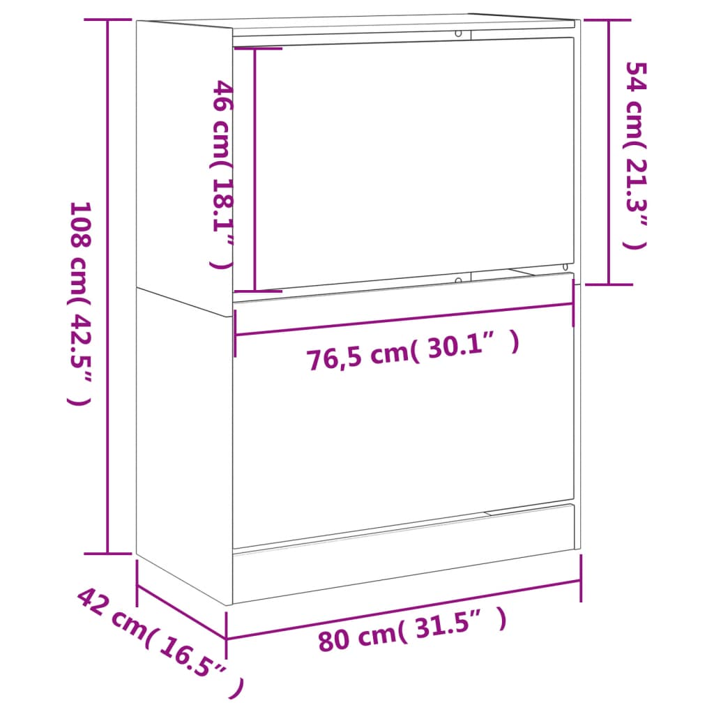 Shoe Cabinet with 2 Doors Grey Sonoma 80 x 42 x 108 cm