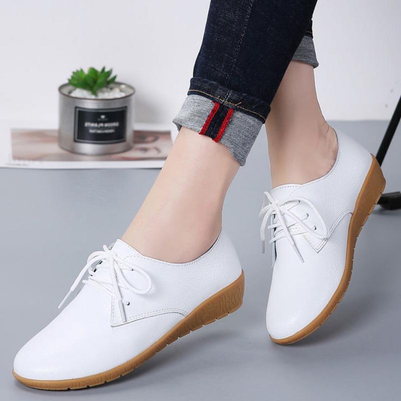 Туфли из натуральной кожи для женщин, белые мокасины, летний классический стиль 2024 года, туфли для медсестер, женские кожаные туфли на плоской подошве