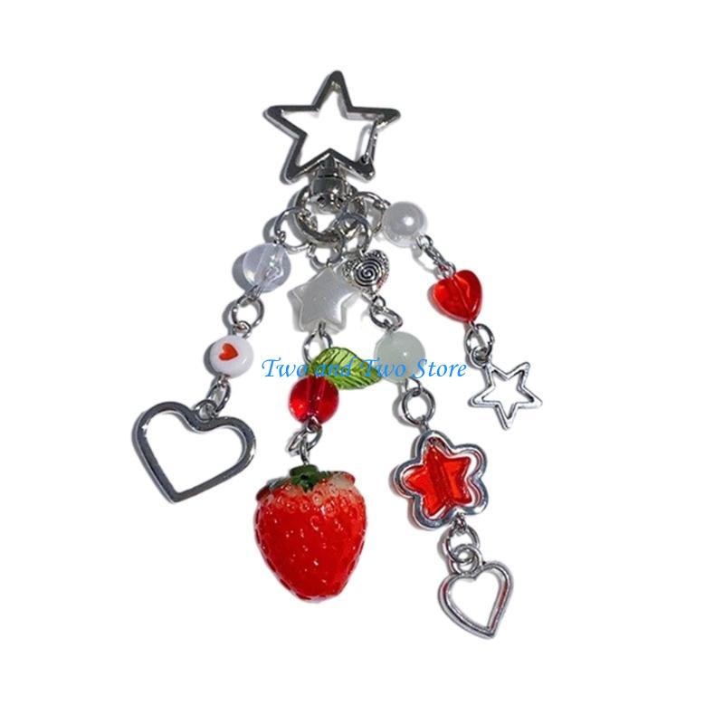 HX6F Multicolor Phone Lanyard Lovely Strawberry Pendant Keychain Anti-Lost Phones Chains Cellphones String Straps Accessory