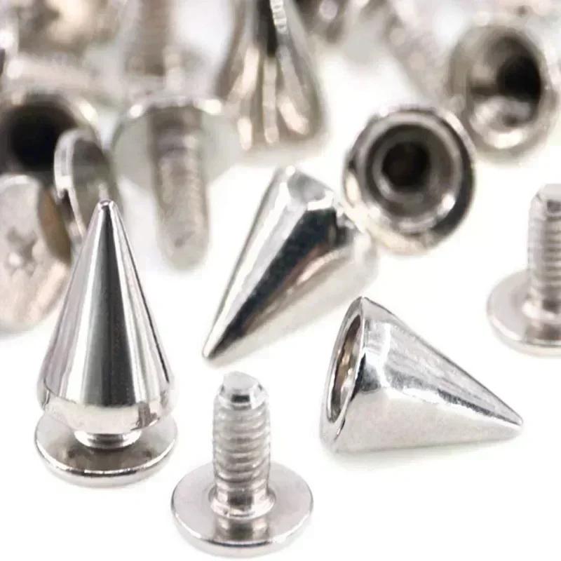 10/14/20MM Серебряные заклепки Круглые конические шипы DIY Панк Конические гвоздики Обувь Одежда Двойной колпачок для гвоздей Заклепки Товары для рукоделия