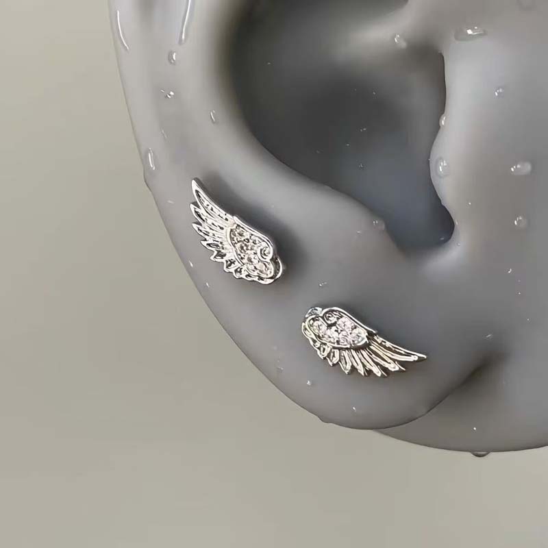 Shiny Zircon Angel Wings Stud Earrings for Women Men Couple Multiple Ear Holes Fold Wear Ear Bone Stud Jewelry Gifts