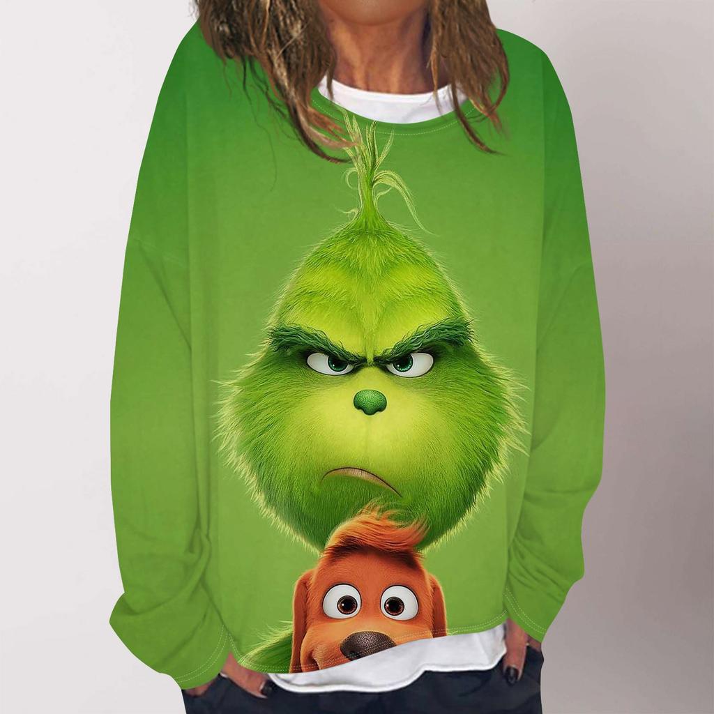 Женская повседневная модная толстовка с длинным рукавом и круглым вырезом с рождественским принтом, многослойный пуловер, топ