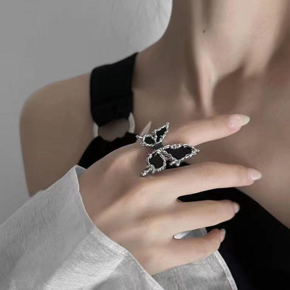 Exaggerate Black Butterfly Ring Black Gothic Opening Ring Jewelry Adjustable Finger Ring  Gift