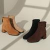 French Suede Velvet Short Boots Autumn and Winter New Square Head Thin Martin Boots Women's Elastic Thin Boots Thick Heel Boots