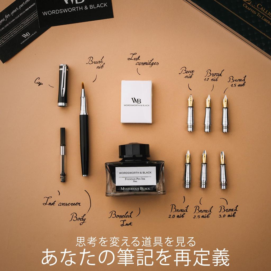 Подарочный набор каллиграфических ручек с чернилами, 6 стержней для чернил, 6 сменных ручек, премиум-упаковка, гладкая ручка для каллиграфии, черный хром, набор каллиграфических ручек