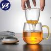 Креативная стеклянная чашка для заварки чая с прозрачной ручкой-фильтром, бамбуковая крышка, термостойкая цветочная чайная чашка, офисная чайная кружка, посуда для напитков