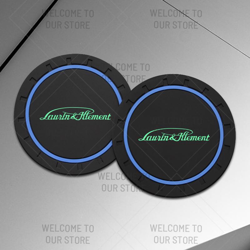 BYCP2 2pcs PVC For Skoda L&K LOGO Octavia Superb RS Karoq Kamiq Yeti Car Coaster Water Cup Anti-Slip Silicone Pads Interior Decoration