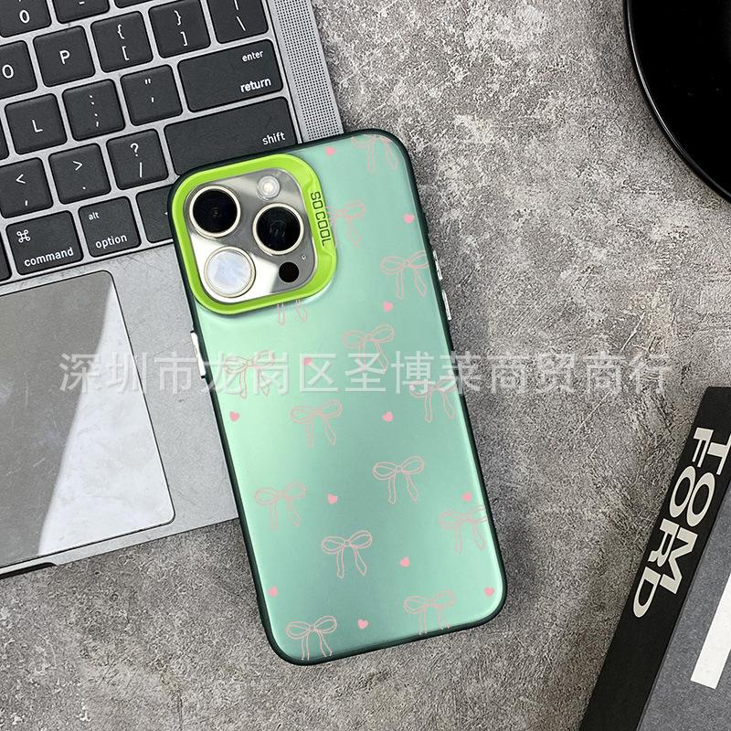 Розовый бант для Apple 15 цветной серебристый iPhone14Pro креативный 11promax матовый 16 защитный чехол 17