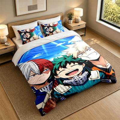3Pcs Bedding SetMy Hero Academia Soft Bed Sheet and Two Pillowcases Home Bedroom Decor