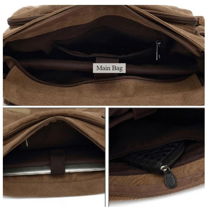 AUGUR Классическая однотонная мужская сумка-мессенджер из ретро-холста, деловая сумка, в которую можно положить ноутбук, практичная многофункциональная сумка через плечо с отверстием для наушников