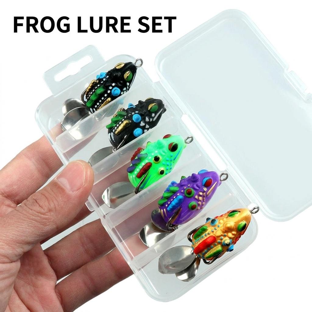 Frog Lure Set with Double Flashing Blades and Reinforced Hooks for Bass Fishing in Freshwater and Saltwater