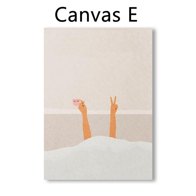 Leisure Life Bohemia Girl with Bed Champagne Sleep Tub Book Coffee Prints Wall Art Canvas Posters for Living Room Decor