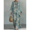 16 European and American artistic sense abstract graffiti casual suit round neck bat sleeve top + wide leg pants loose two-piece set