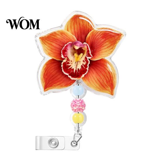 Quiet Rebound Retractable Badge Holder Cute Flower Reels, Nurse Reel Clip with Beaded Convenient One Handed Charm, Floral ID Name Card for Teacher