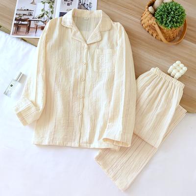 Свежие пижамные комплекты женские двойные марлевые мятые хлопковые пижамы белые с длинными рукавами элегантные чистые хлопковые пижамы