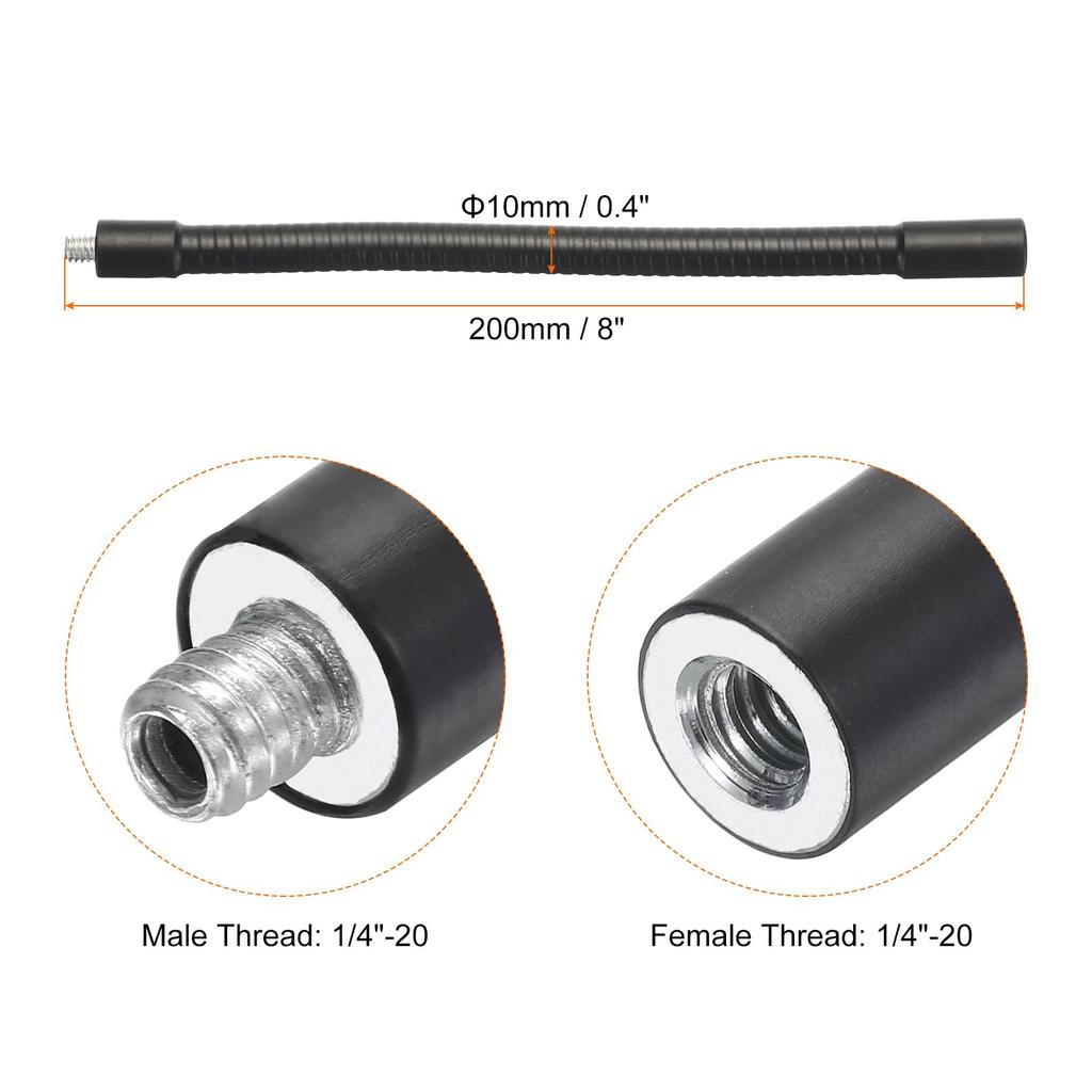 PATIKIL Gooseneck Female To Male Thread Metal Universal Hose Flexible Arm Gooseneck Tube Extension Holder for Action Camera Phone Microphone Black 8"
