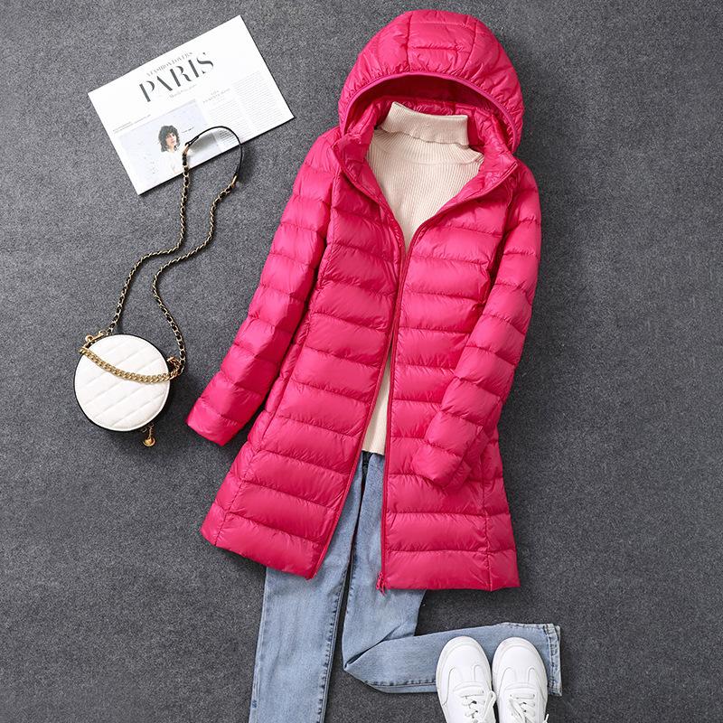 2025 Autumn and Winter New Removable Hat Light Thin Down Jacket Women's Medium and Long Slim Large Size Jacket Tide