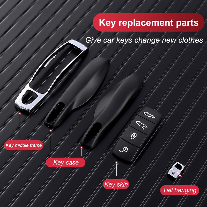 AABKQ1 For Porsche Cayenne Macan Panamera 911 718 Key Repair Kit Metal Frame Button Cover Tail Hanging Keychain Replacement Parts Set