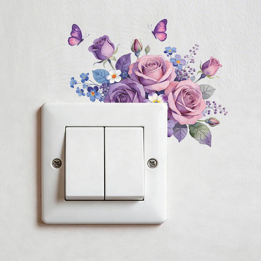 Fresh and Light-colored Painted Rose Flower Bedroom, Living Room, Entrance Hall Home Decor Switch Sticker