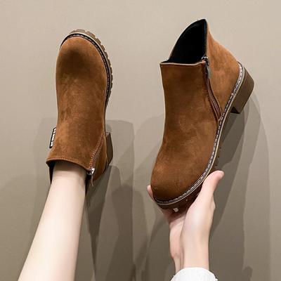 Европейские и американские внешнеторговые короткие сапоги до щиколотки на среднем каблуке в стиле ретро матовые женские трансграничные сапоги Мартина на толстом каблуке на плоской подошве с боковой молнией