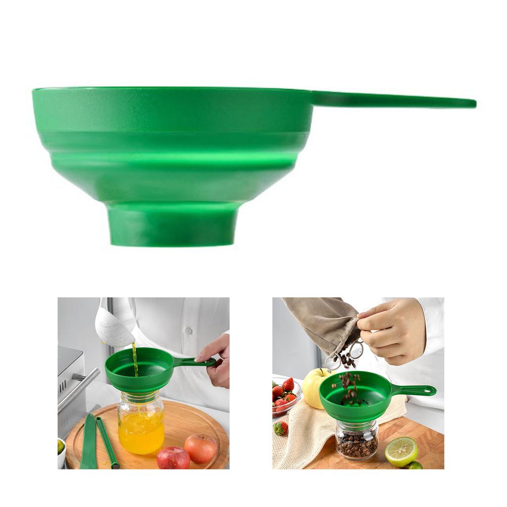 Силиконовая кухонная воронка складная многофункциональная с широким горлом зеленая