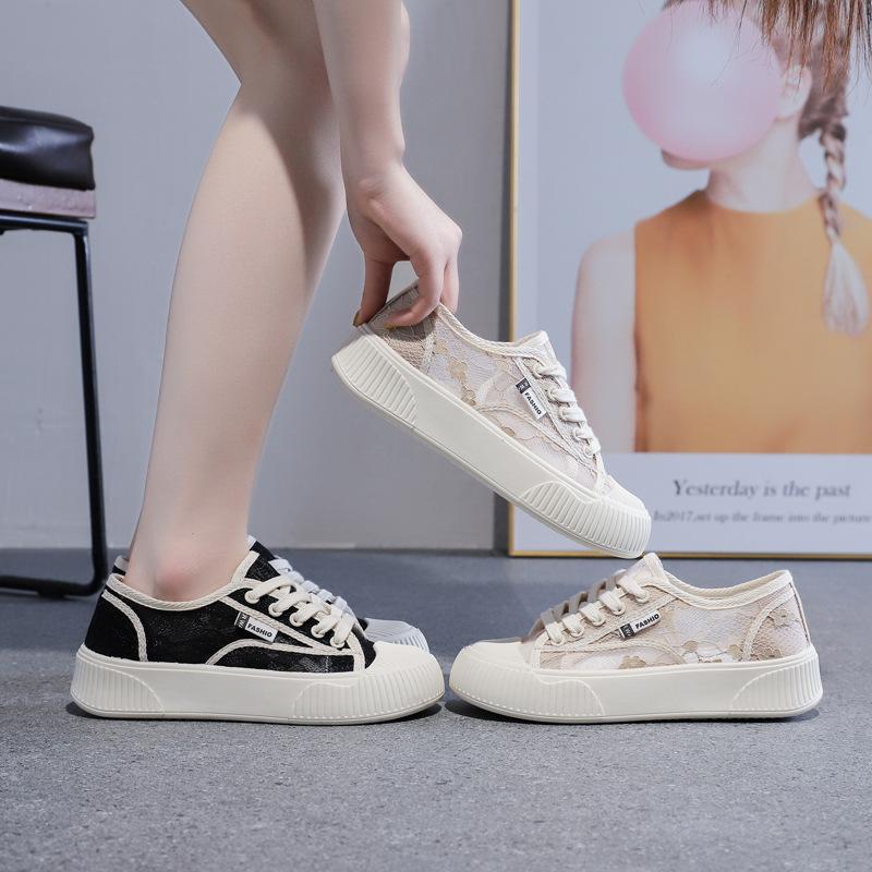 2024 summer thin little white shoes women's mesh thick-soled versatile fairy style casual hollow flat-soled non-slip board shoes