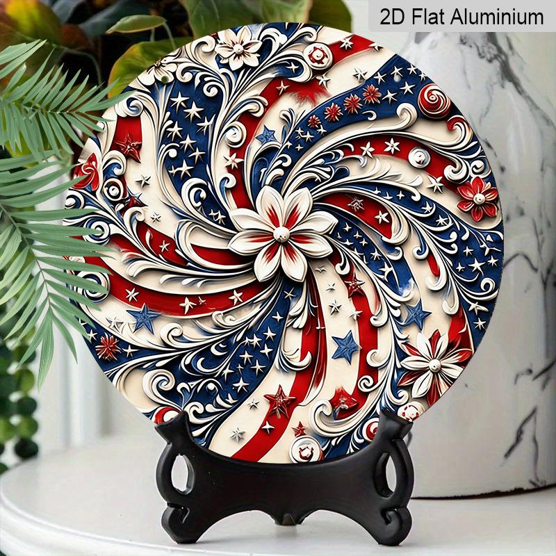2D Flat 1pc Aluminum Independence Day-Themed Rotating Flower Wall Decor 7.87 inches x 7.87 inches Patriotic Decor Suitable for hanging on front