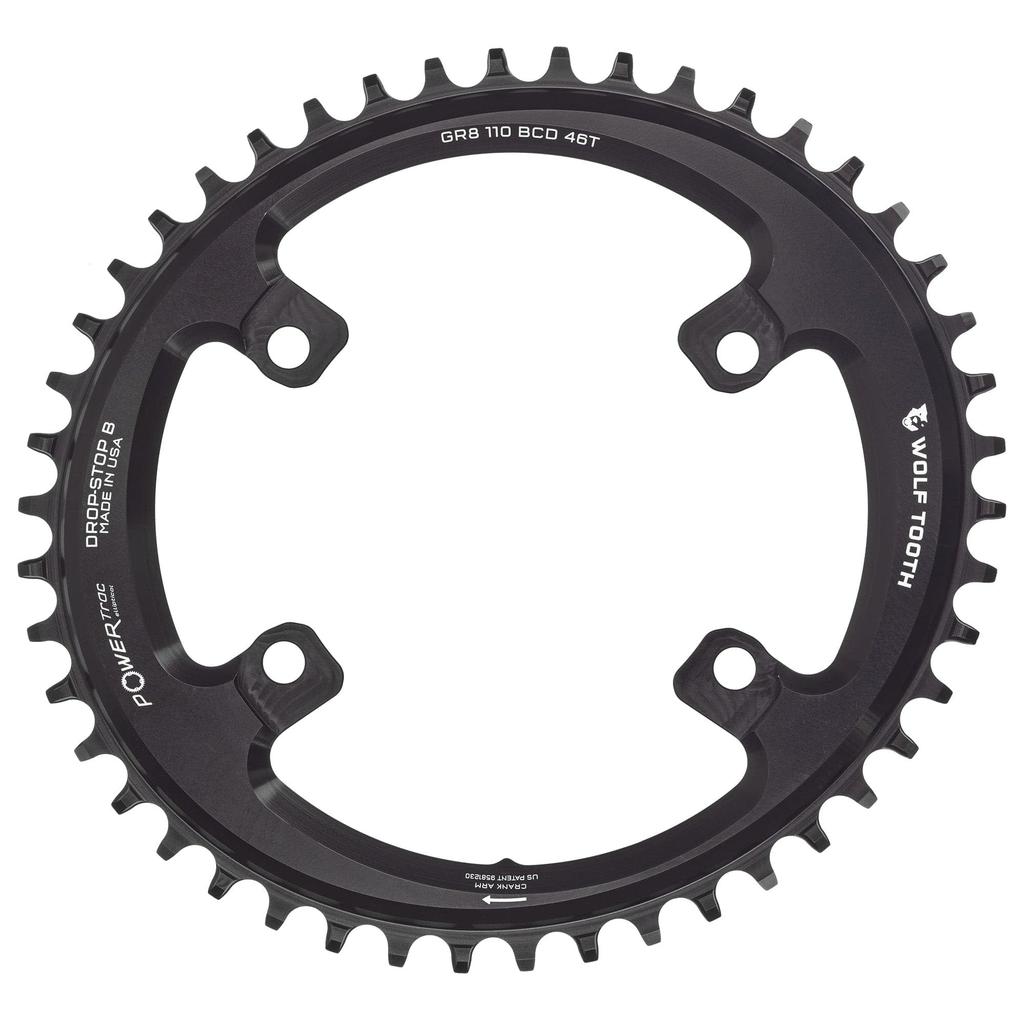 Wolf Tooth 110 BCD Aero Chainrings for GRX ST Oval 46T 4-Bolt Cranks, Drop-Stop (1 Chainring)