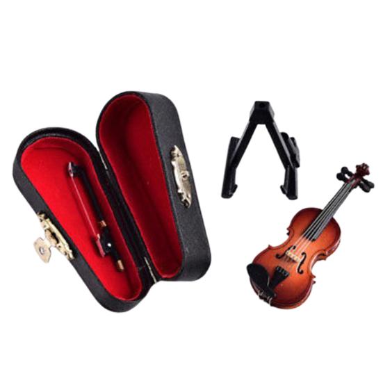 Миниатюрная фигурка скрипки Реалистичное деревянное мини-украшение скрипки Модель музыкального инструмента Аксессуар для кукольного домика для домашнего декора Подарок для любителей скрипки