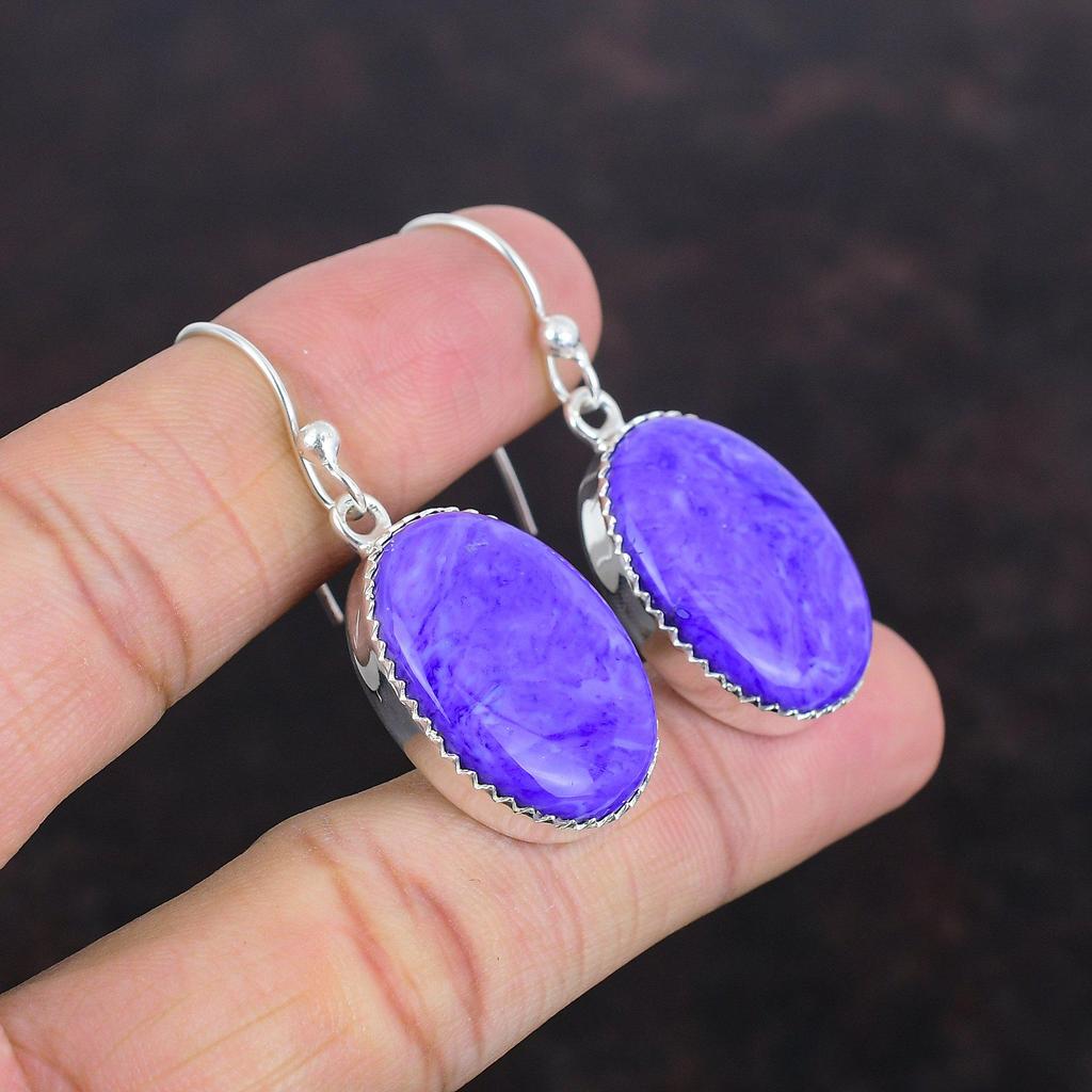 Charoite Earring Gemstone Handmade Earrings 925 Sterling Silver Earrings Designer Jewelry Brand New Earring Charoite Jewelry Gifts For Wife