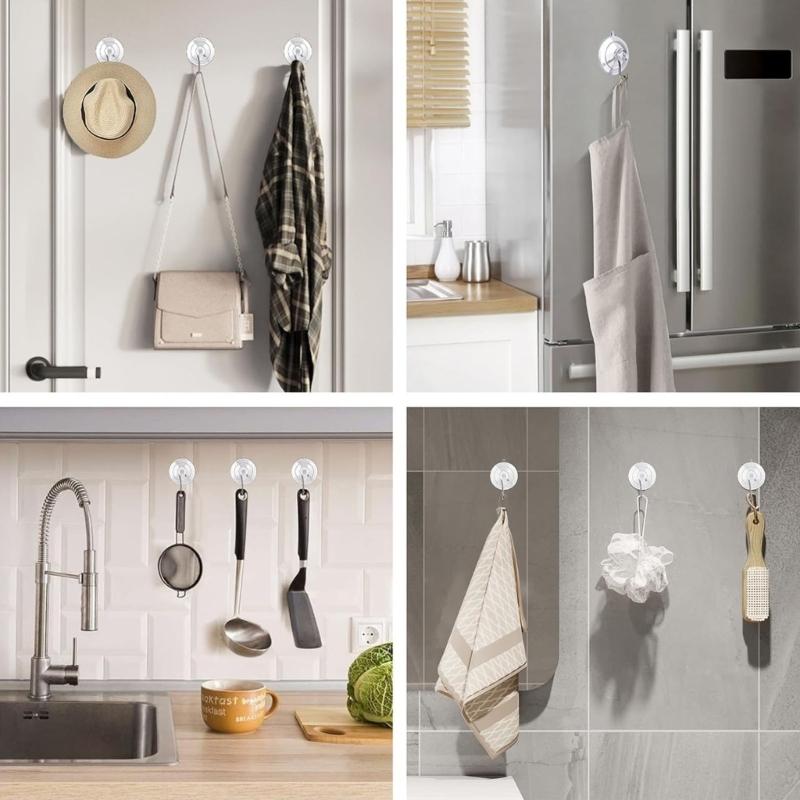 Pack Of 12 Clear PVC Suction Cup Hooks With Nonrust Steel Hooks Holds Up To 10lbs For Bathroom Kitchen Glass Tile