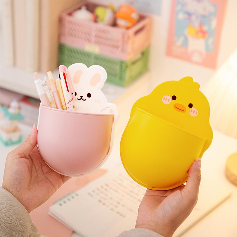 Cartoon Self-adhesive Wall Mount Pen Pencil Holder, Markers Writing Storage, Desktop Organizer, Cute, 1 Pc