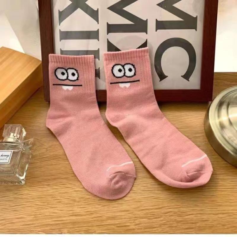 5 Pairs Cute Expression Print Socks, Comfy & Funny All-match Mid Tube Socks, Women's Stockings & Hosiery