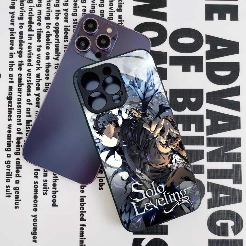 Чехол для телефона Anime S-Solos L-Levelings для Iphone 16 15 14 12 11 13 Pro Max Mini 8 X Xr Xs Puls Черное Стеклянное Покрытие