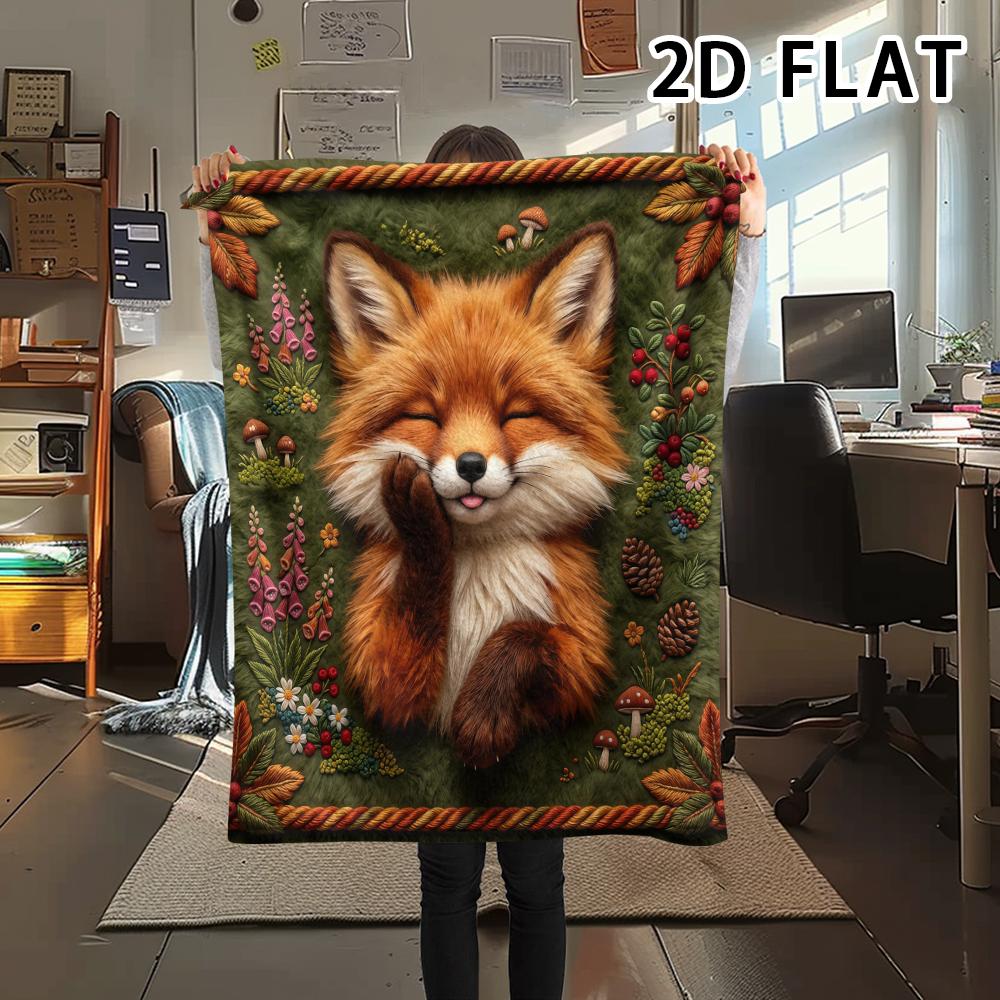 1Pc 2D FLAT Soft Fox Family Print Flannel Blanket,High quality Comfortable for All Seasons,Home Decor,Warmth and Comfort,Perfect for Christmas Gifts