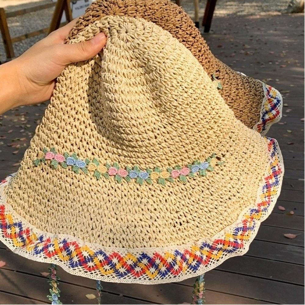 Ethnic Style Straw Hat Large Brim Sun Protection Hat Fashionable Fisherman's Hat Vacation