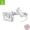 Playful Cat Plain Silver Open Ring Female, Cute And Lively S925 Silver Animal Ring Jewelry