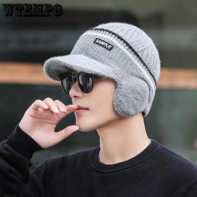 Защита ушей Осень Зима Ветрозащитные Холодостойкие Теплые Мягкие Шапки Мужские Однотонные Плюшевые Уличные Велосипедные Вязаные Шапки
