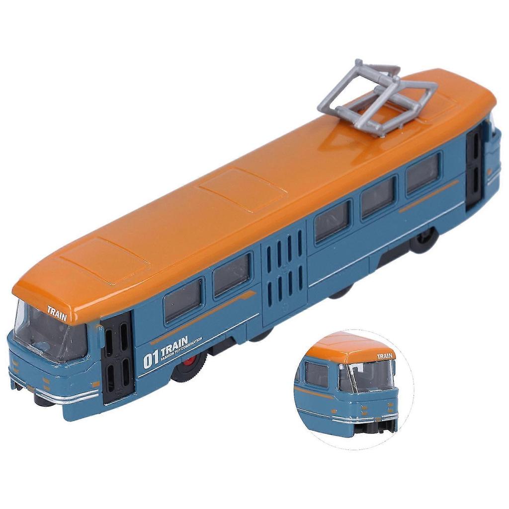 Blue Kids Alloy Trolley Bus Toy - Simulation Pull Back Model for Decoration and Birthday Gift