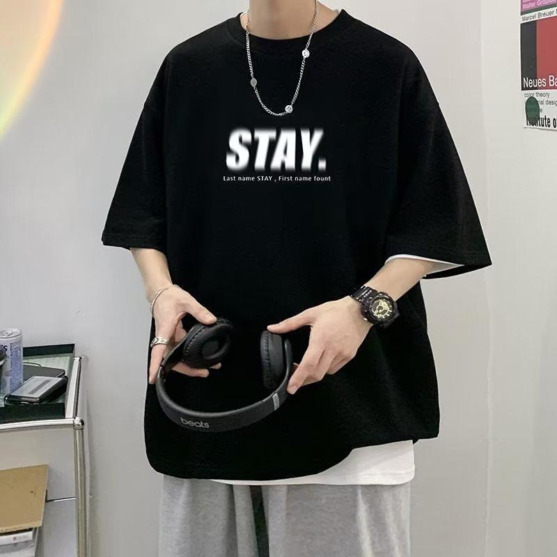 Men T-Shirts Letter Graphic Print Fashion Brand Tees for Men Oversize Tshirts Men Clothing Casual Tee Man Summer Korean Retro